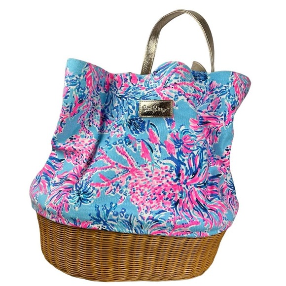 Lilly Pulitzer GWP canvas and wicker tote bag NWT - Picture 4 of 12